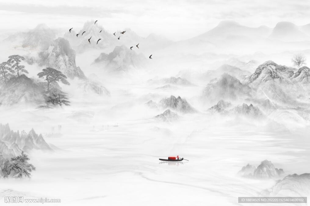 雅士白新中式简约山水背景墙