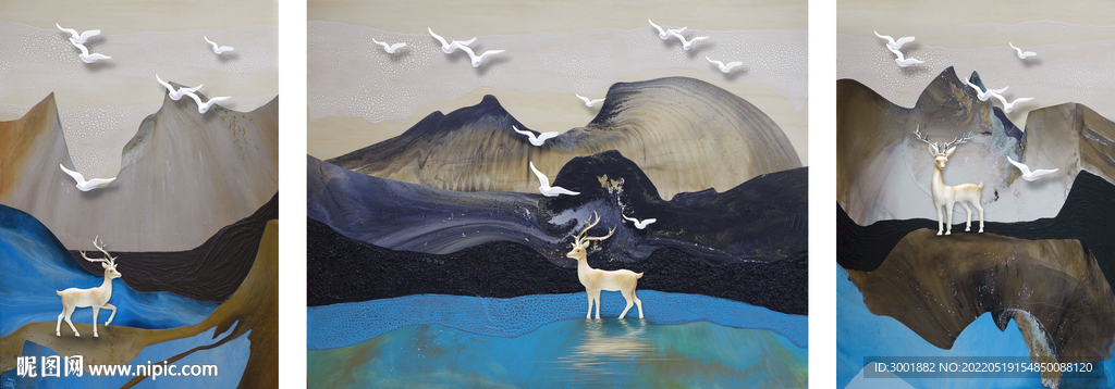 装饰画 麋鹿 新中式山水画