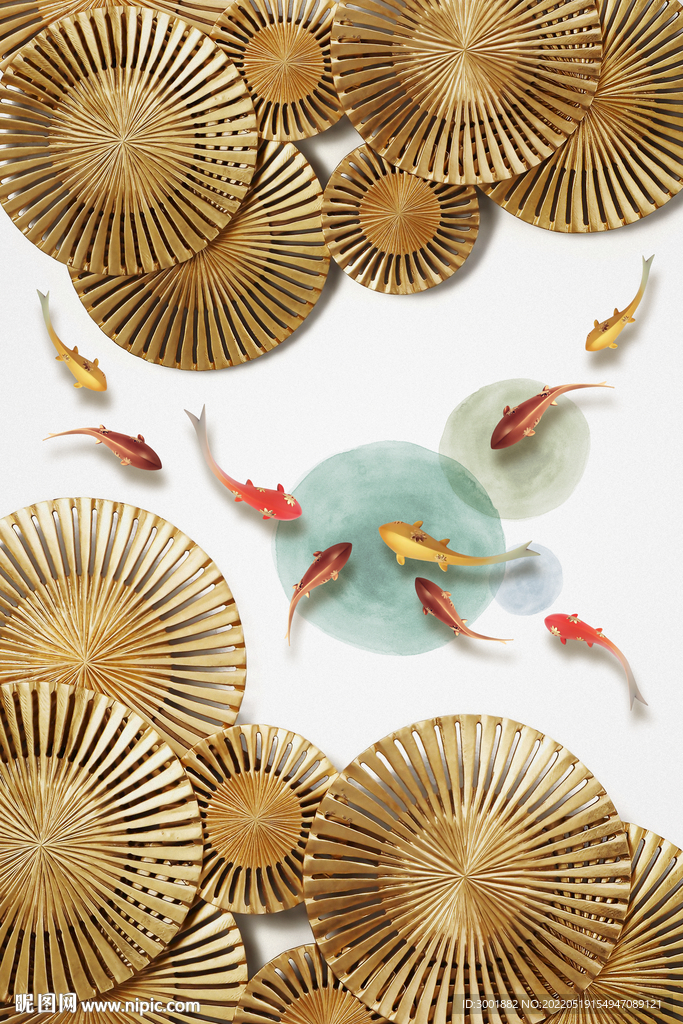 装饰画 金鱼 莲盘