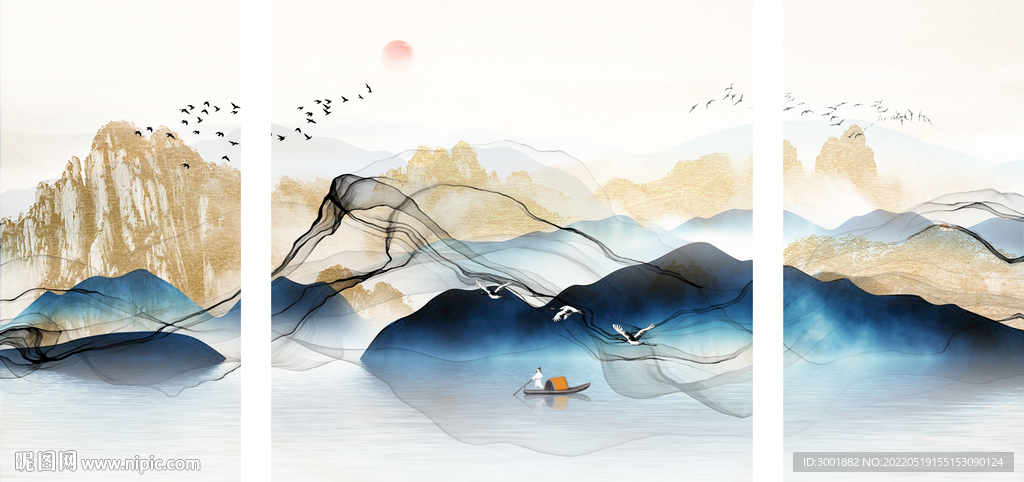 装饰画 新中式山水画 弧线