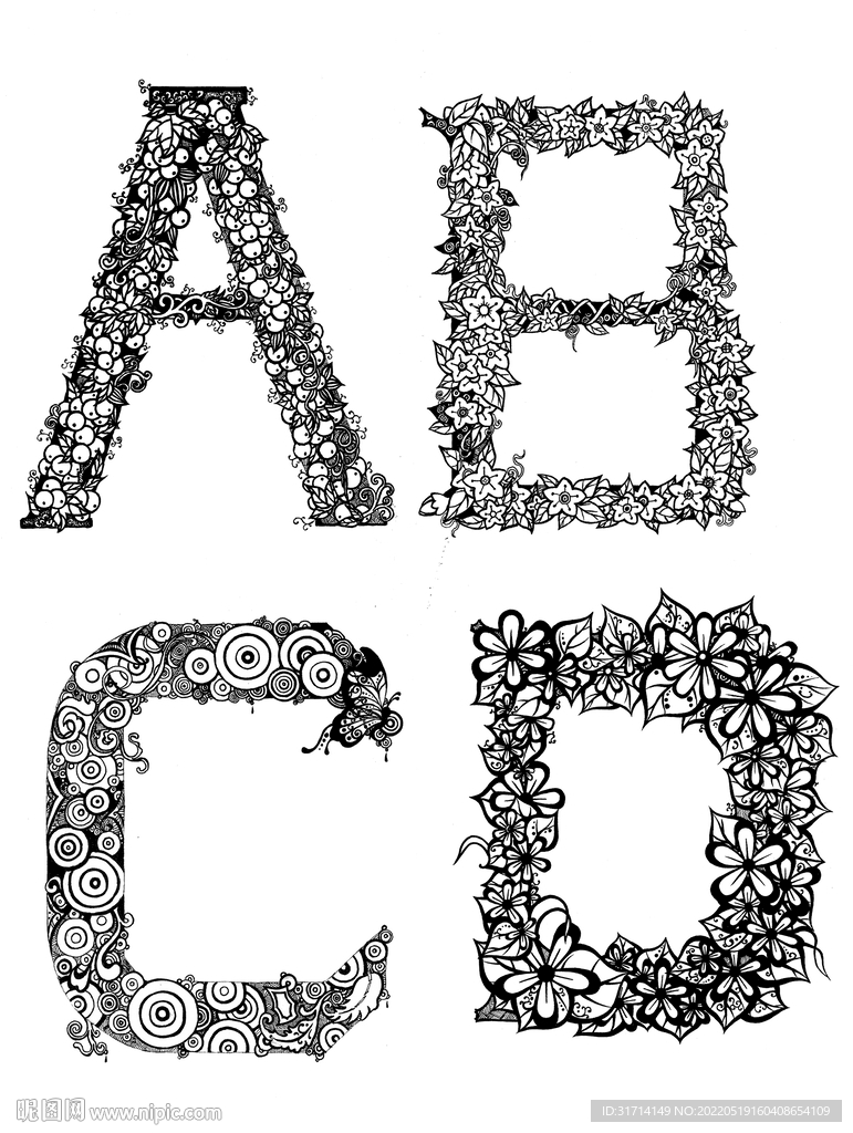 黑白创意字母ABCD元素