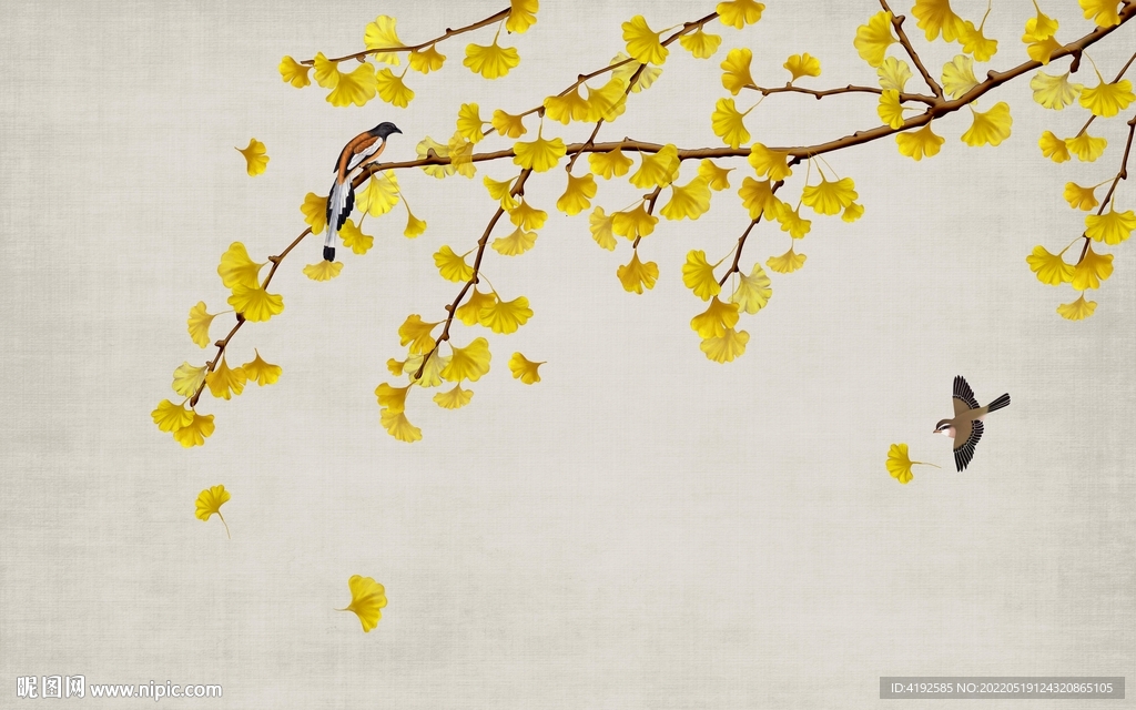 新中式银杏叶背景墙