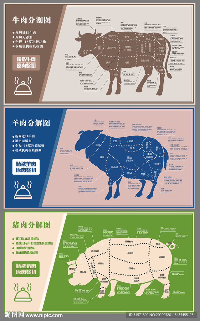 牛羊猪肉类分解图展板