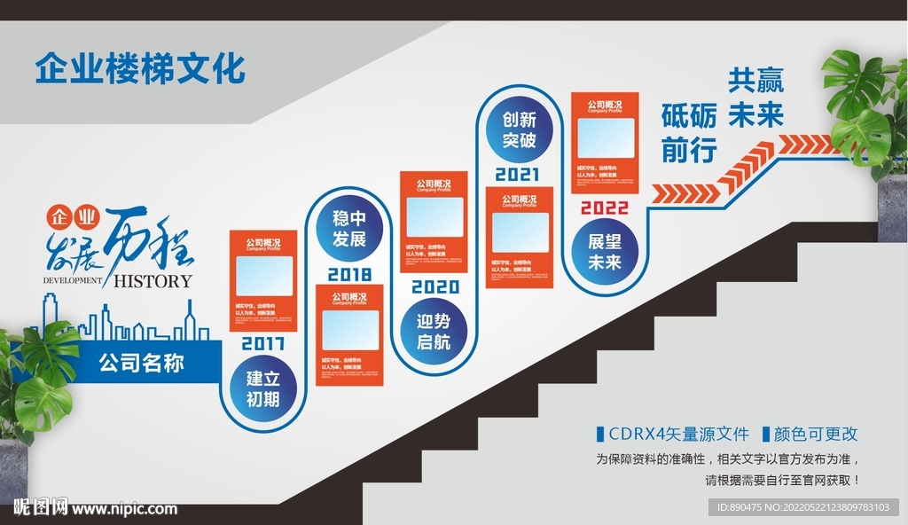 企业发展历程楼梯文化墙设计图