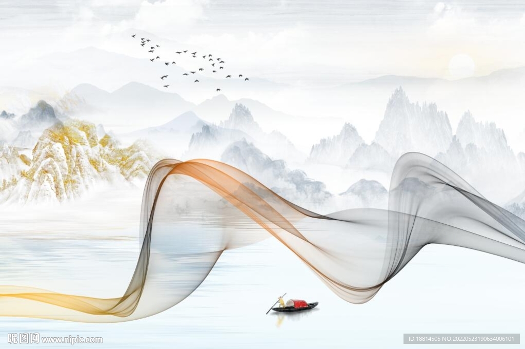 抽象山水简约现代新中式背景墙