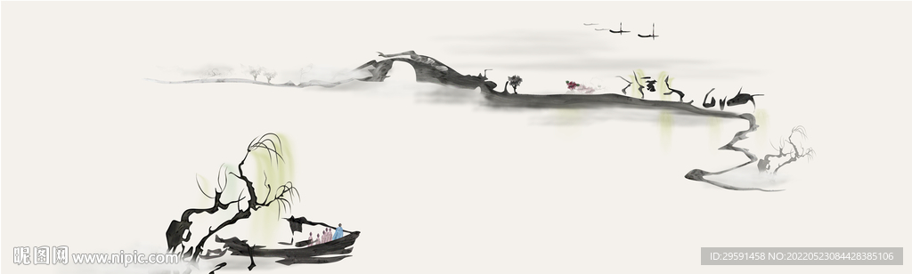 手绘水墨山水画背景墙