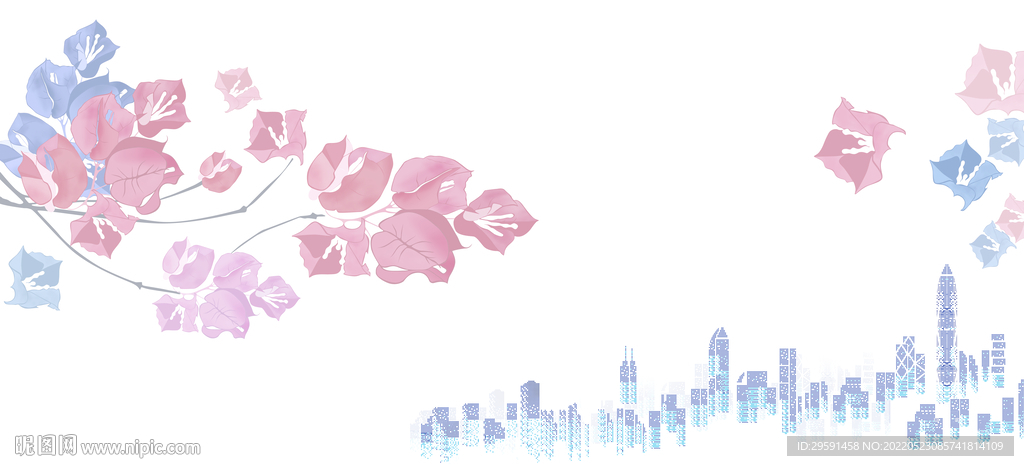 手绘红花城市装饰画