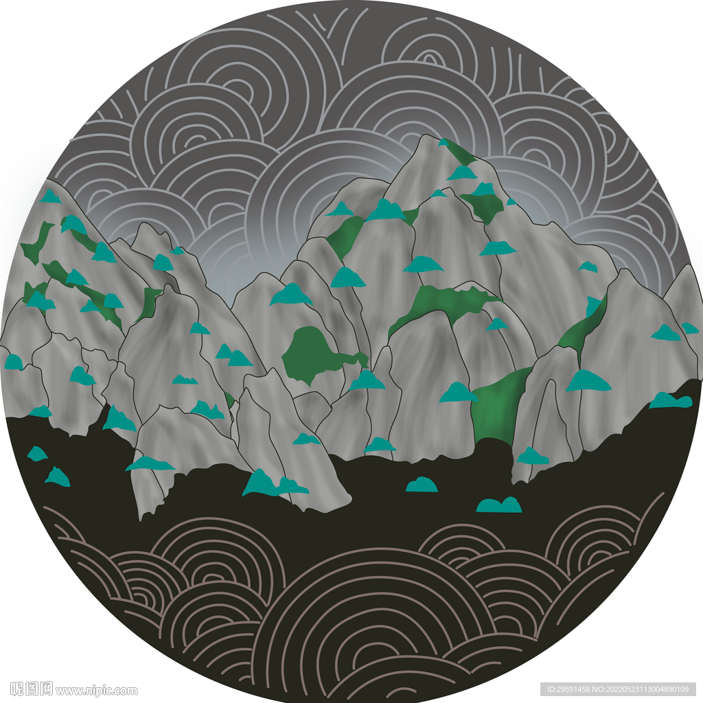 手绘抽象山水画