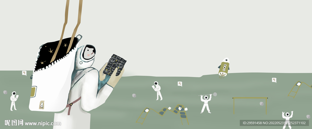 手绘太空运动装饰画