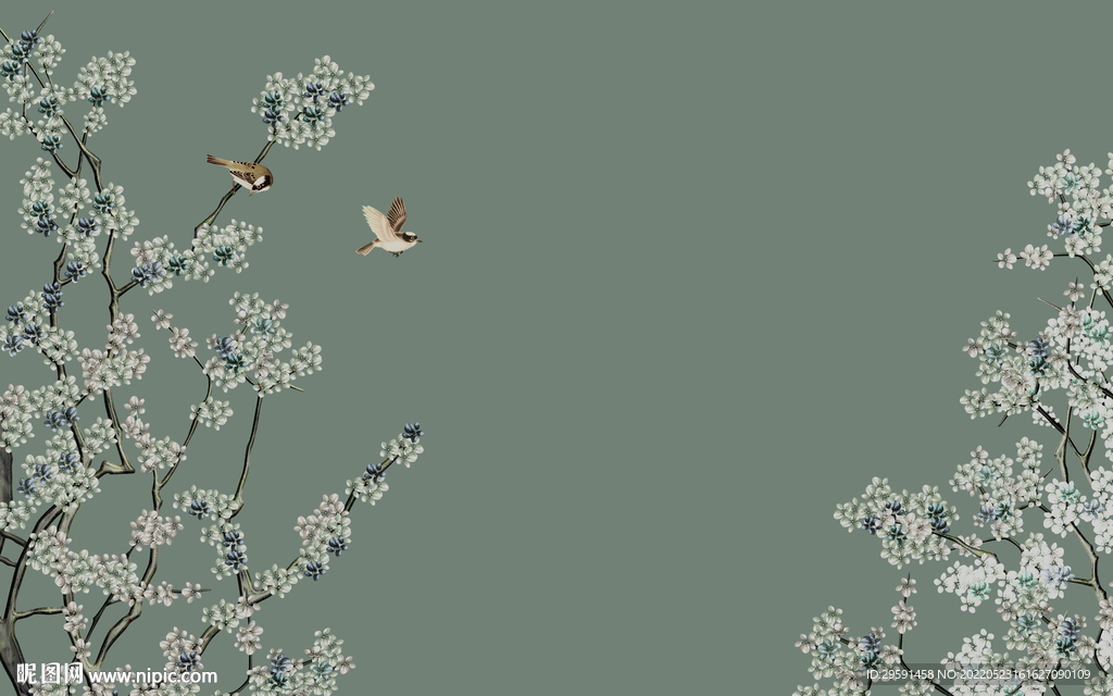 玉兰花鸟图装饰画