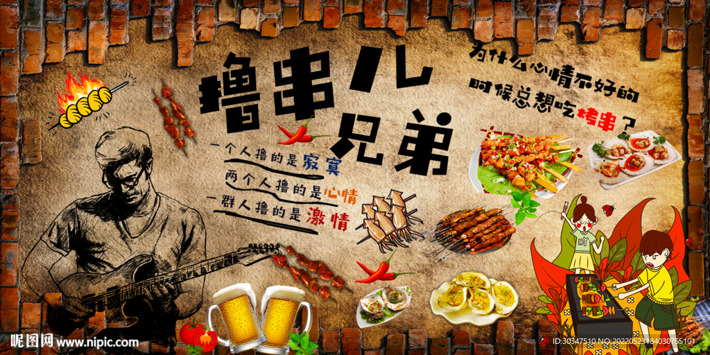 烧烤撸串背景墙