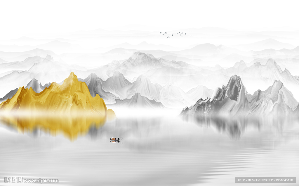 金箔意境山水墨画背景墙