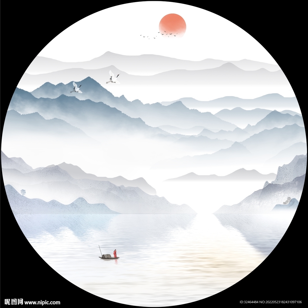 新中式圆形意境山水