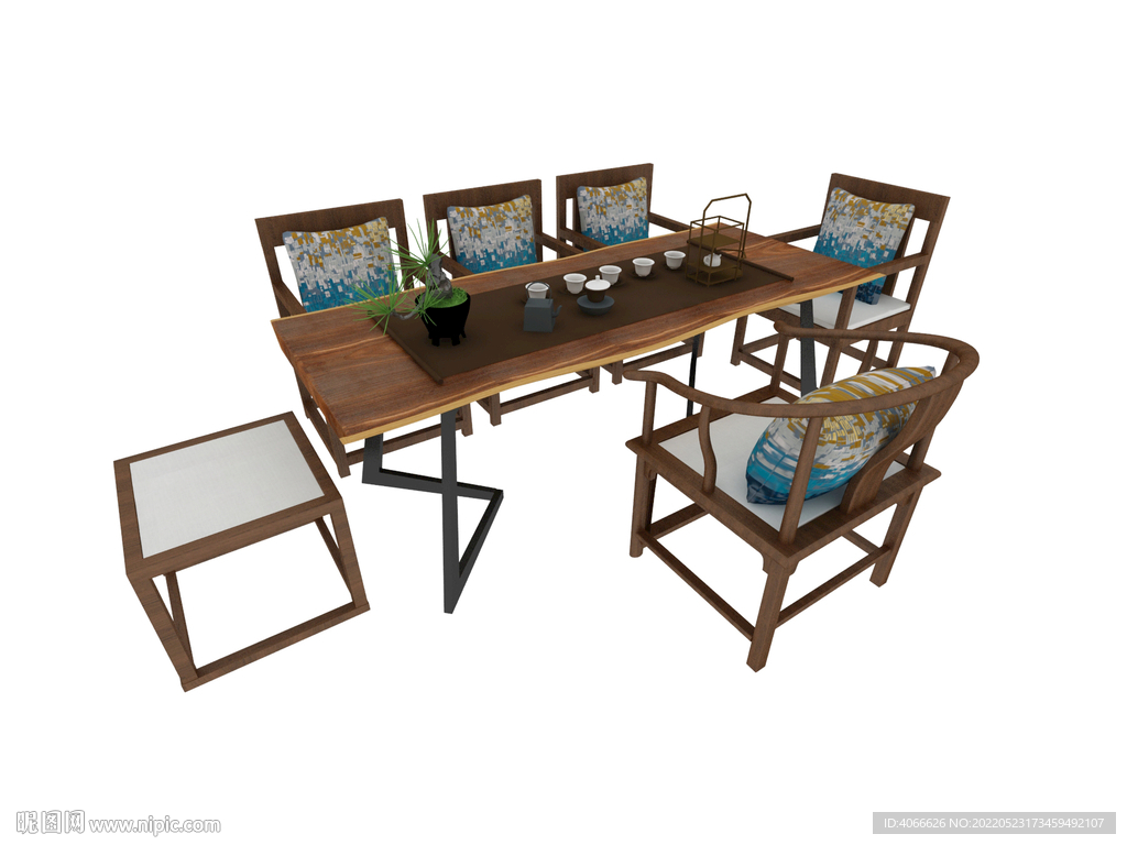 中式木板茶桌3d模型