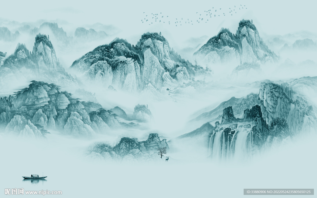 背景墙现代意境山水 tif分层