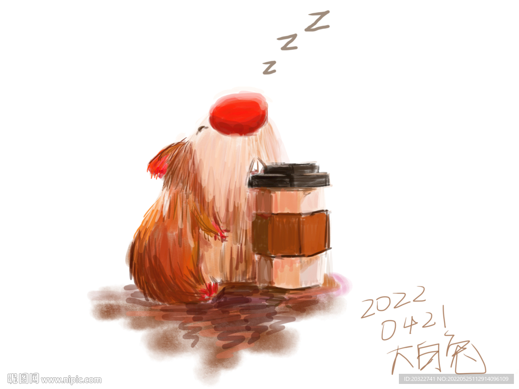 犯困的小老鼠喝咖啡