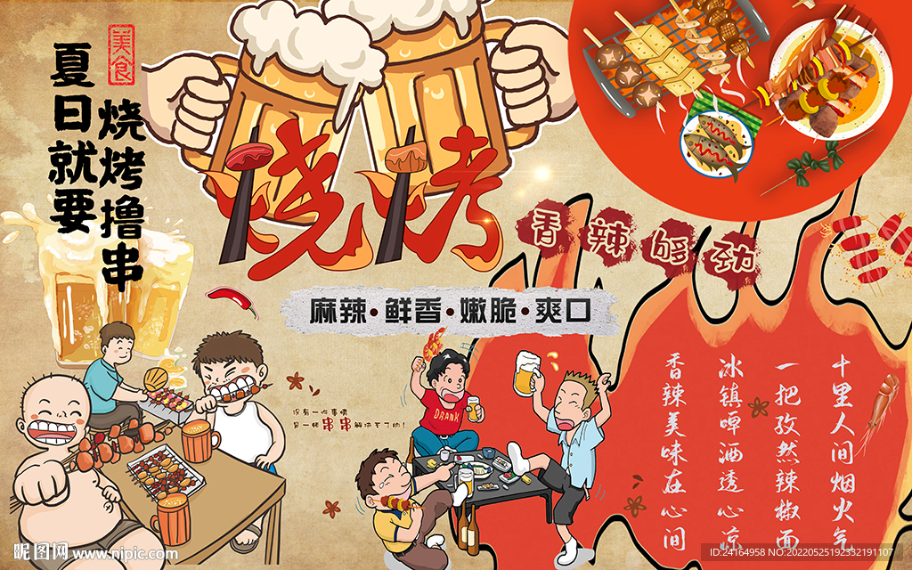 夏日烧烤美食背景墙