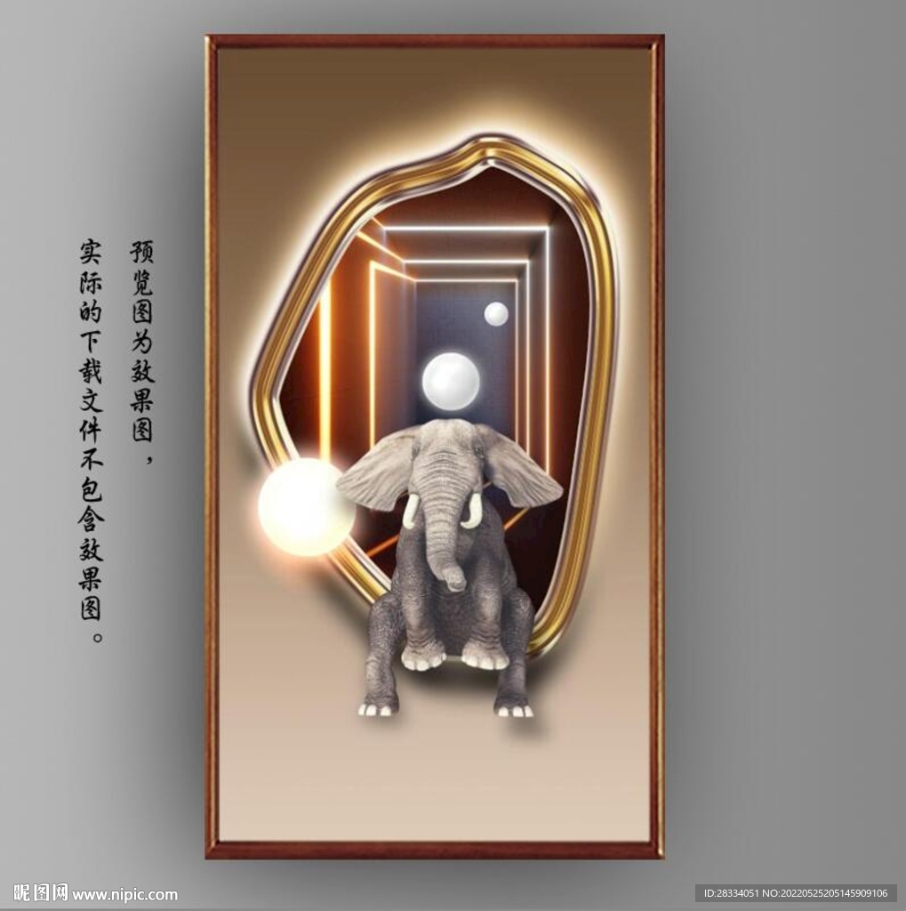 大象光影画中镜玄关装饰画