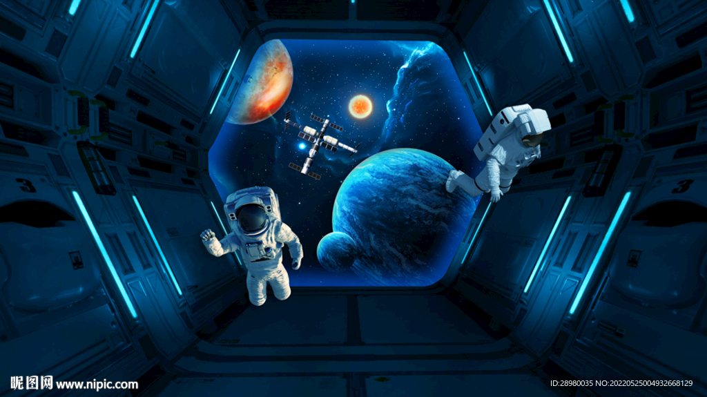 3d太空舱宇航员背景墙