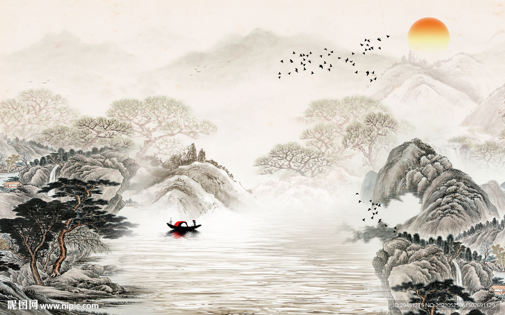 新中式现代风景山水 Tif分层