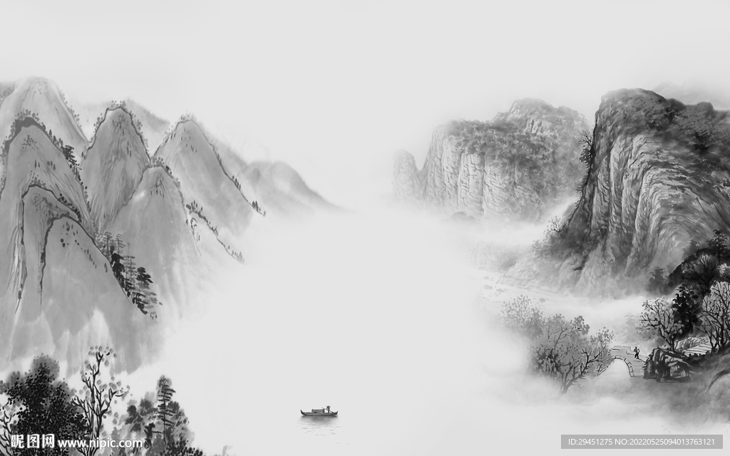 高清 灰色山水背景 tif分层