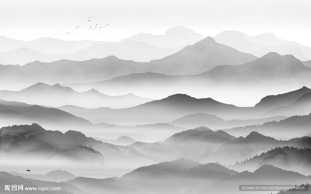 水墨灰色山水背景 tif分层