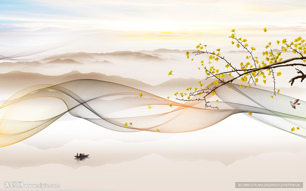 银杏中式高清山水 TIf分层