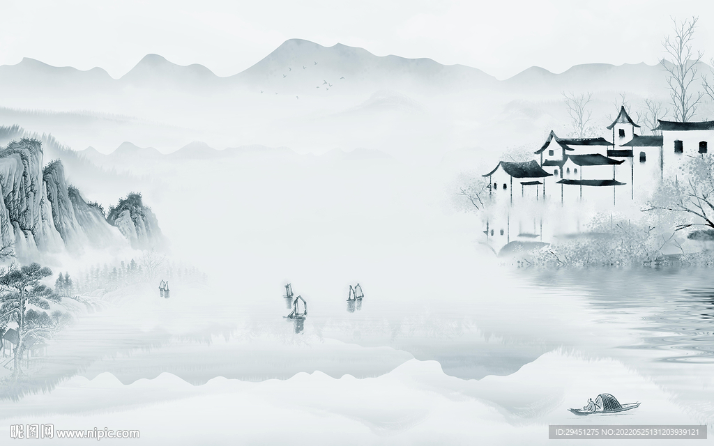 江南现代客厅山水 Tif分层