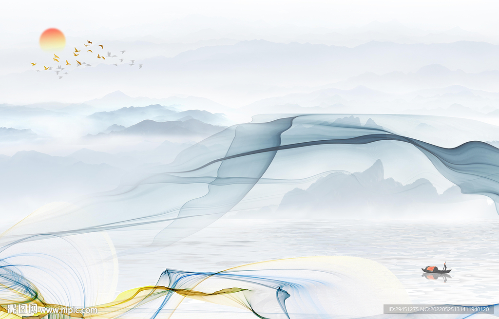 装饰画现代客厅山水 Tif分层