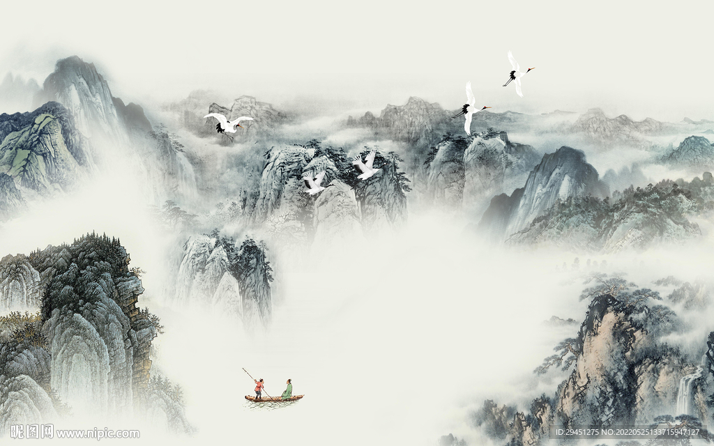 背景墙现代客厅山水 Tif分层