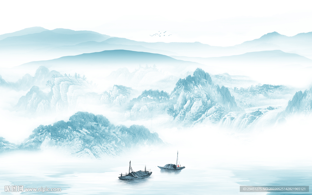蓝色客厅简约山水 TIf分层