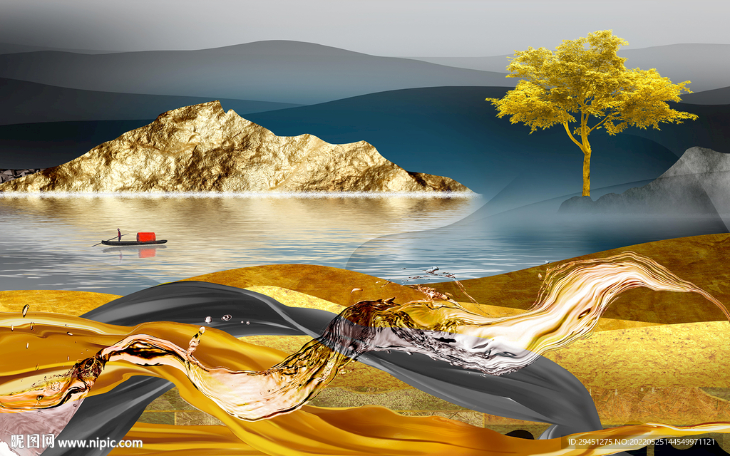 爆款新款客厅山水 Tif分层