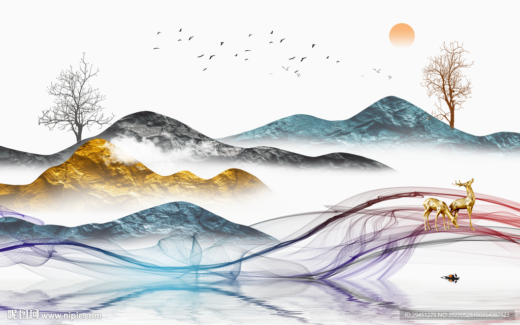 中式新款客厅山水 Tif分层