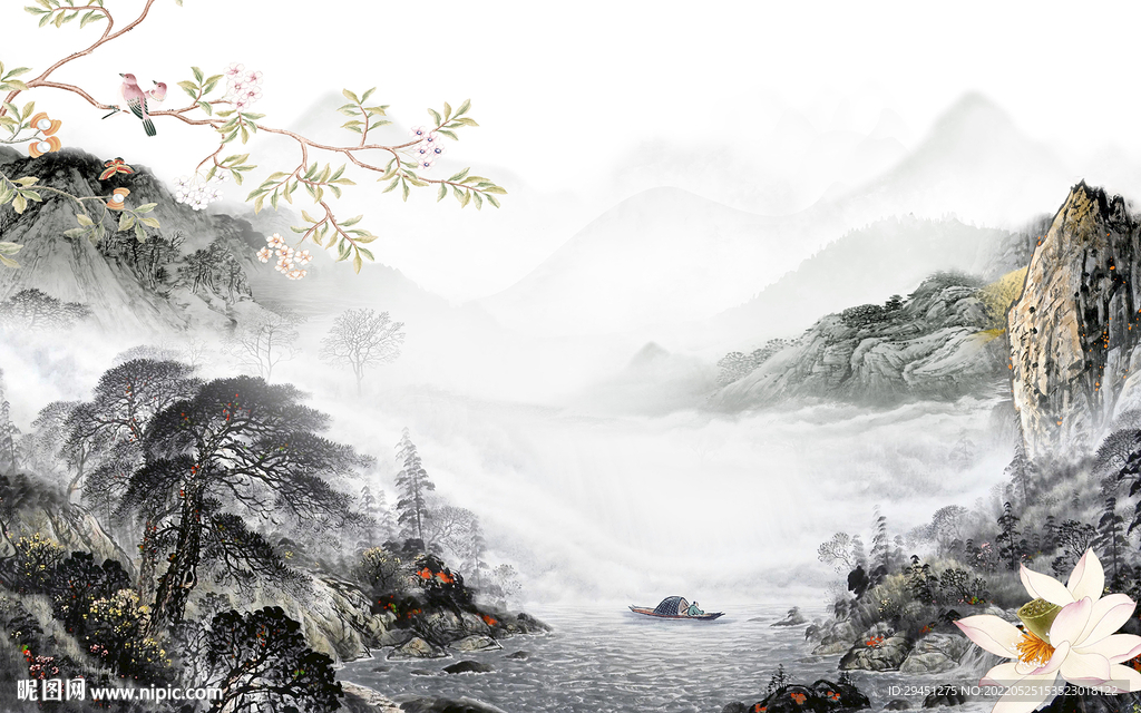 最新现代客厅山水 Tif分层