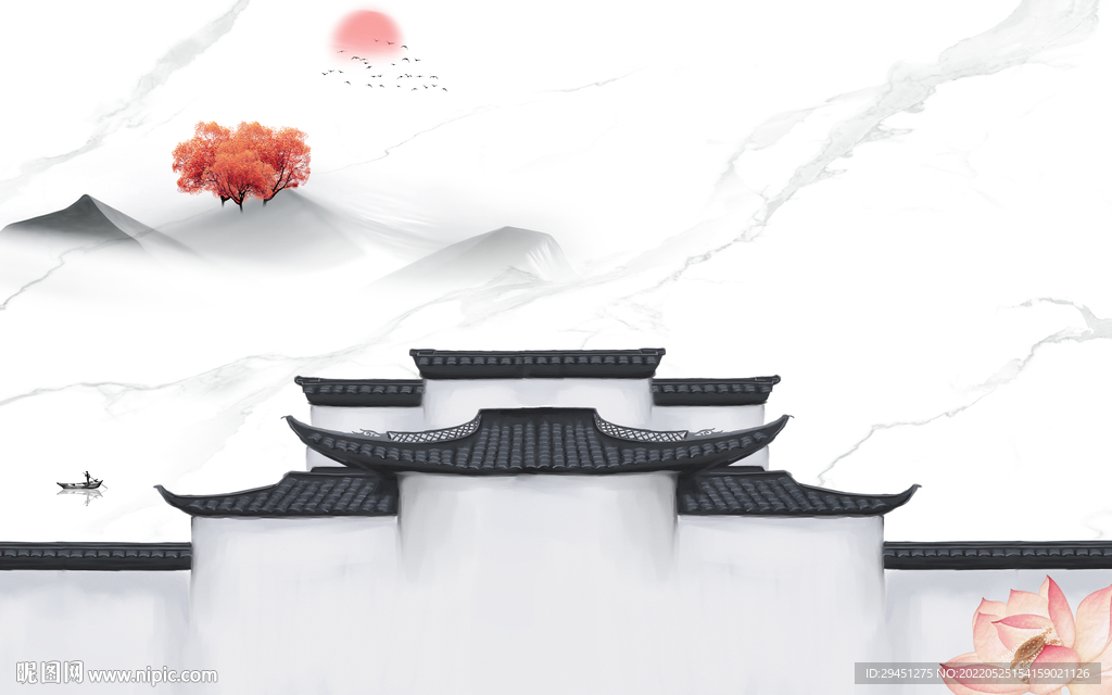 徽派现代客厅山水 Tif分层