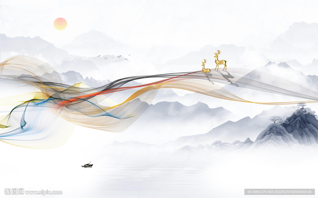 简约新款客厅山水 Tif分层