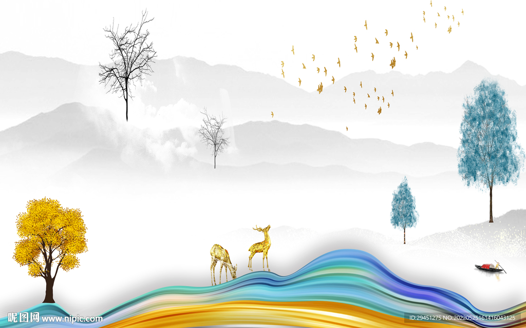 高端新款客厅山水 Tif分层