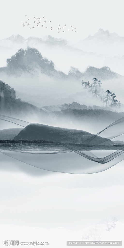 蓝色意境中式玄关 Tif分层