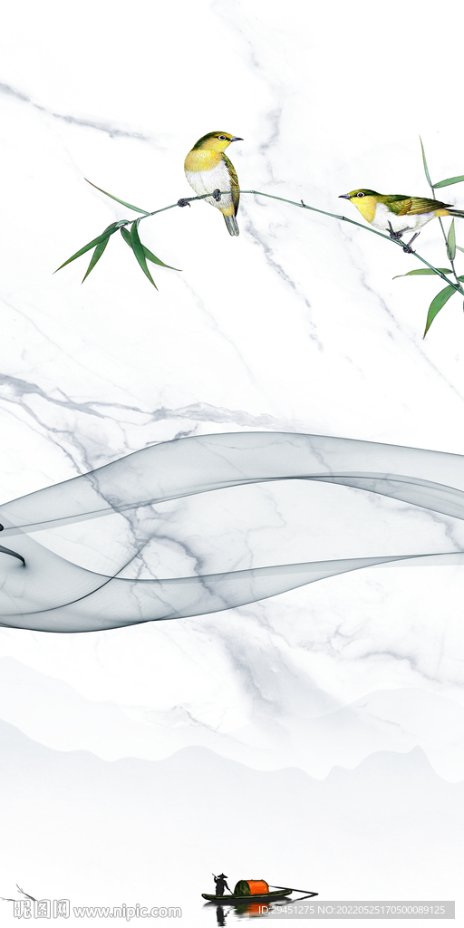 花鸟中式新款玄关 Tif分层