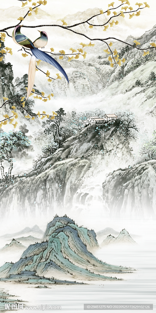 花鸟中式新款玄关 Tif分层