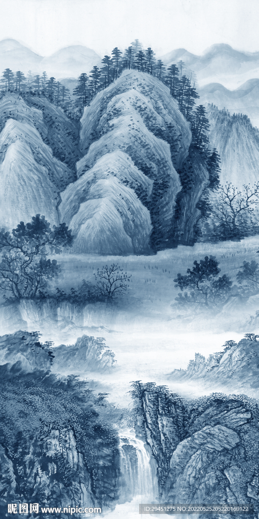 蓝色风景现代玄关 tif分层