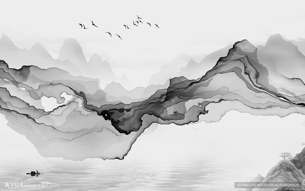 电视 灰色背景山水 tif分层