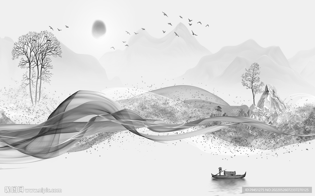 背景墙爆款现代山水 tif分层