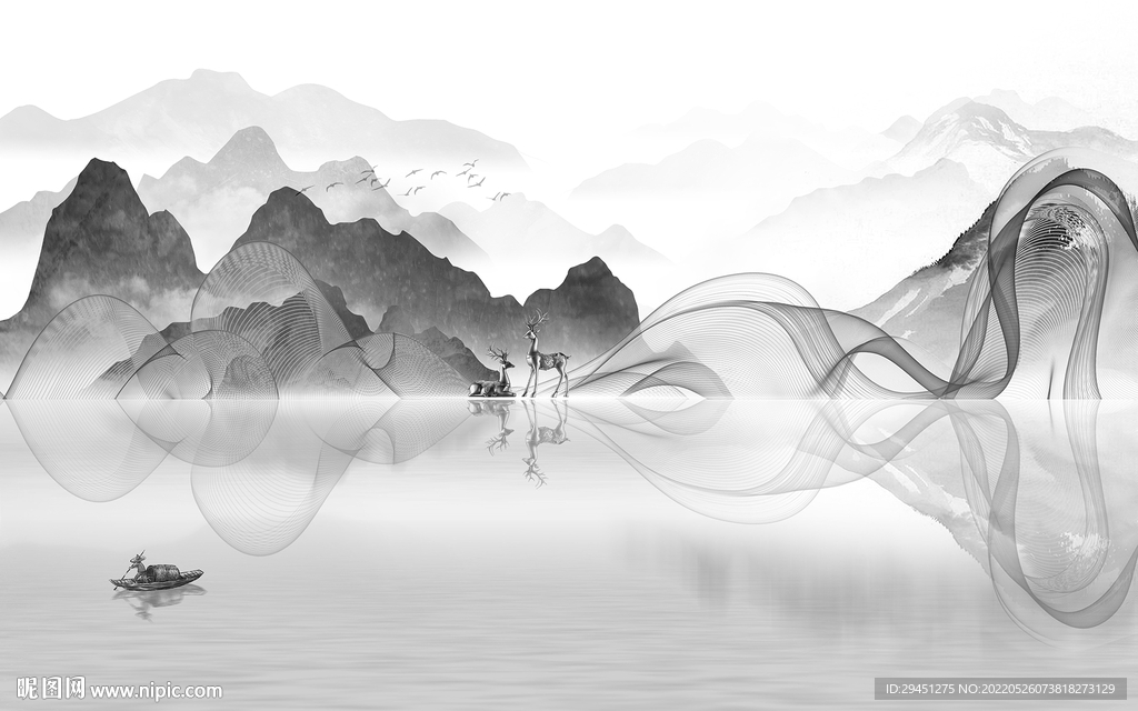 意境极简灰色墙画 tif分层