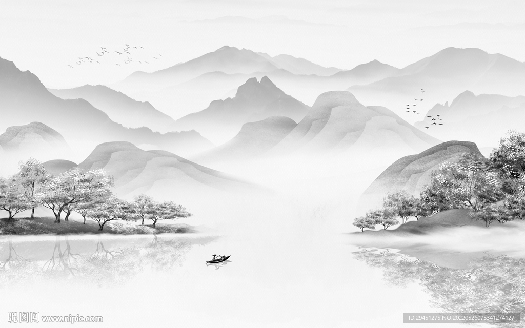 新中式爆款现代山水 tif分层