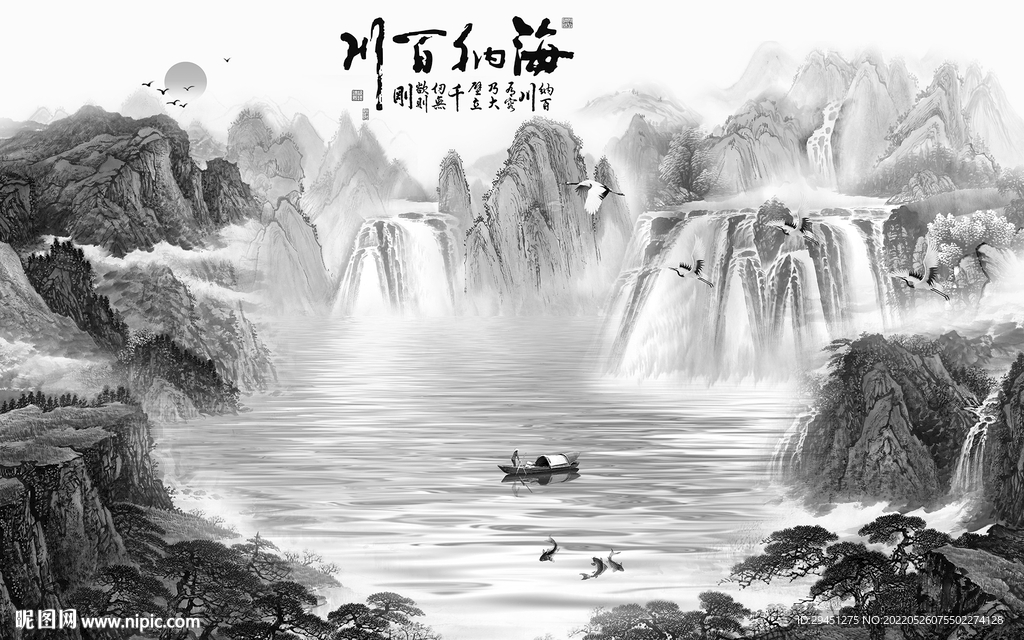 中国风灰色背景山水 tif分层