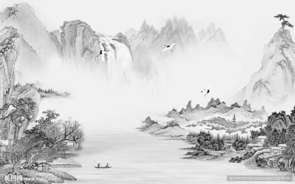 新中式高端灰色山水 tif分层