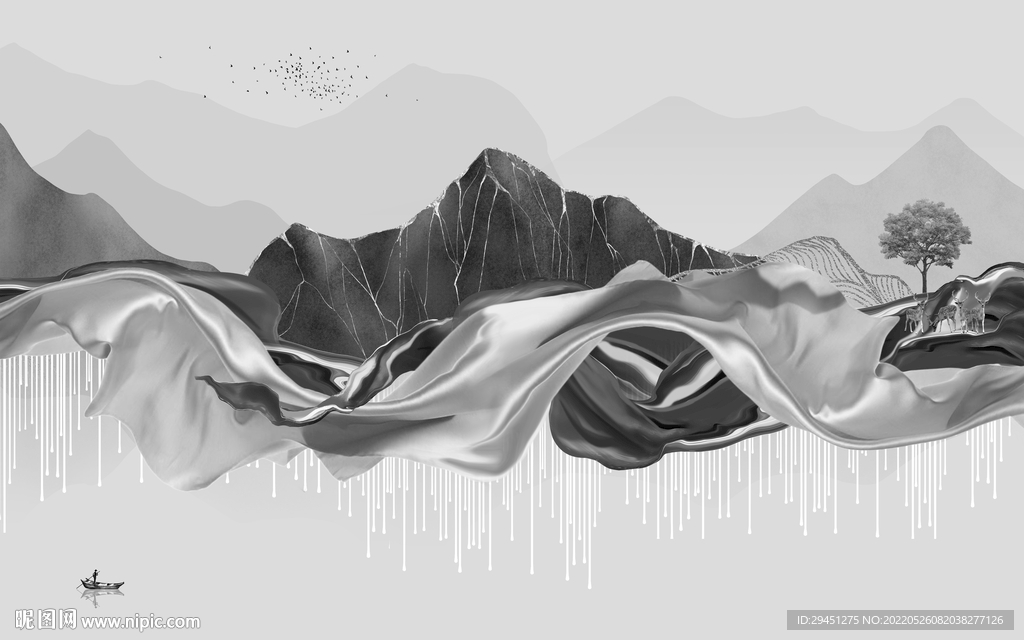 高雅爆款现代山水 tif分层