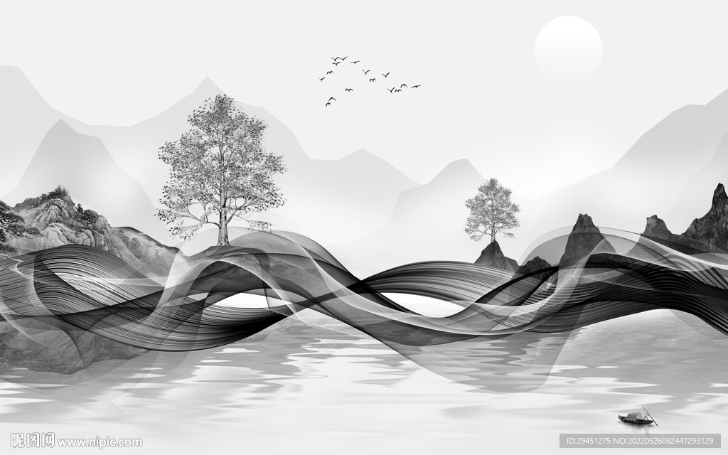 高端爆款现代山水 tif分层