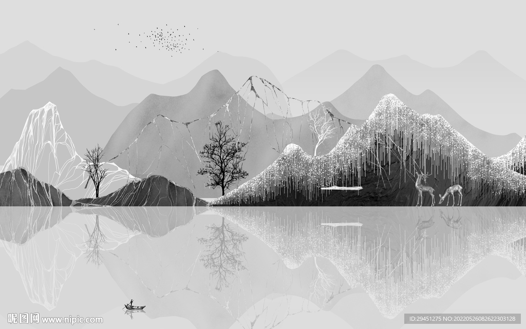 极简高端灰色山水 tif分层